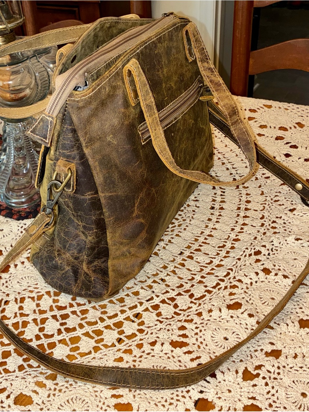 Myra Bag "Ultimate Choice" Brown Distressed Leather Shoulder Bag/Satchel - Picture 9 of 14